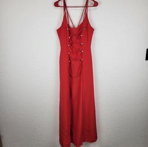 Vintage 90's Designer Daniella Red Sequin Floor Length Formal Prom Dress Size 10